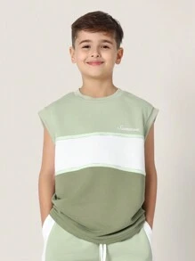 SUMWON 双色拼接背心运动套装 男童夏季运动服 无袖跑步篮球训练服套装 度假 - 綠色 - 查看 3