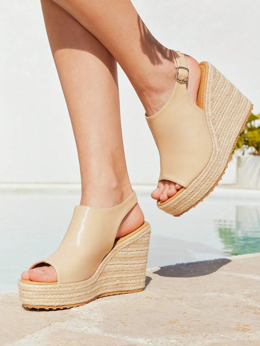 Styleloop صندل كعب عالي بمنصة وردجة أنيق وبسيط، أسود