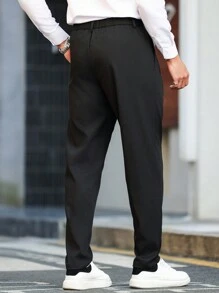 Manfinity Mode Plus Size Men's Solid Color Pleated Pocket Casual/Work Trousers - Black - View 2