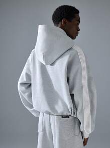 NEON BLANC 男士街头时尚刺绣灰色针织连帽衫，街头风格，适合秋冬 - 灰色 - 查看 3