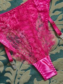 3pcs/Set Women Sexy Lace Bra Set With Underwire, Rose Red - Hot Pink - View 11