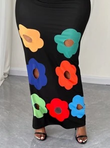 Maweii Women's Plus Size Floral Print Round Neck Dress
