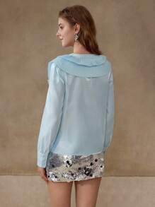 MOTF PLEATED RUFFLE TRIM BLOUSE,SPRING/SUMMER - Blue - View 4