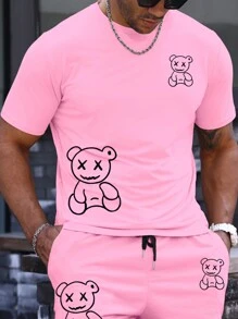 Manfinity Homme Herren Lässig Kurzarm T-Shirt mit Bären Aufdruck in Große Größen