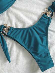 Swim Mod 春假女士夏季纯色金属海星装饰侧系带比基尼泳装套装适合海滩度假