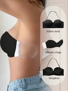 3-Piece Set Women's Open Back Wedding Bra With Underwire, Push-Up Backless Bra, Strapless Adhesive Bra - Multicolor - View 6