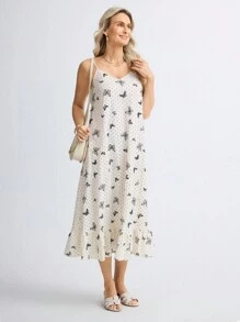 SHEIN LUNE Women's Minimalist Mid-Length Casual Slip Dress, Everyday Wear - White - View 1