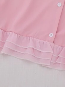 Tween Girls 优雅粉色雪纺贴花长袖睡袍、睡衣 - 粉色 - 查看 3