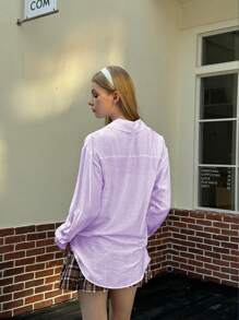 SHEIN Essnce 大码前扣长袖休闲衬衫