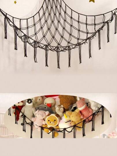 1pc Large Boho Stuffed Animals Net Or Hammock, Toy Hammock, Stuff Animal Storage Corner Hanging Net Holder, Mesh Hammock Plush Toy Hanging Storage With Tassel Hooks For Bedroom Decorations Autumn Decor Festival Decor Room Decor Home Decor Fall Spring Decor Bedroom Decor