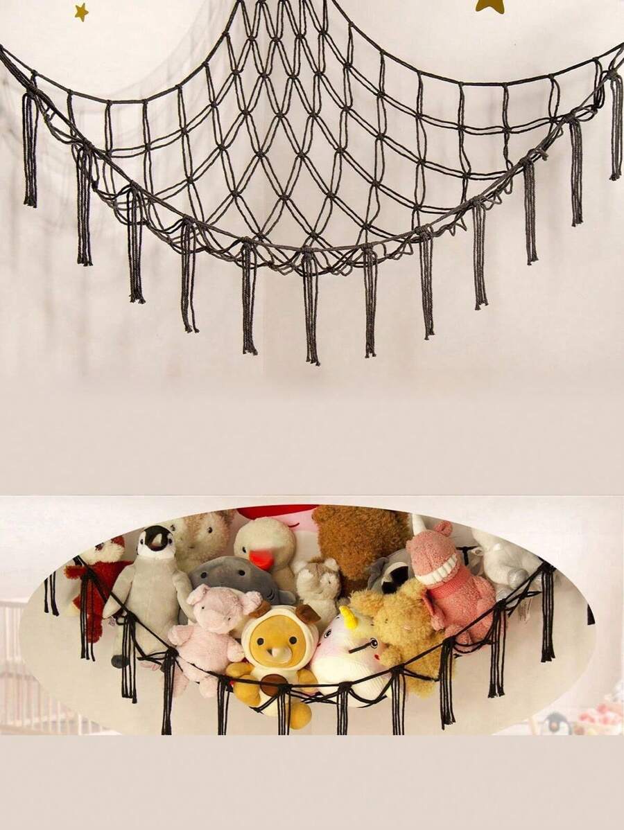 1pc Large Boho Stuffed Animals Net Or Hammock, Toy Hammock, Stuff Animal Storage Corner Hanging Net Holder, Mesh Hammock Plush Toy Hanging Storage With Tassel Hooks For Bedroom Decorations Autumn Decor Festival Decor Room Decor Home Decor Fall Spring Decor Bedroom Decor