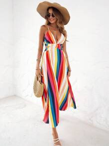 Breezaya Women's Colorful Striped Side Slit Hem Camisole Dress - Multicolor - View 5