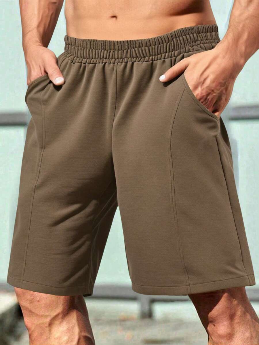 Manfinity RelaxMax Men's Casual Versatile Solid Color Shorts - Brown - View 1