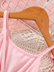 Baby Girl Contrast Color Cute Summer Suspender Dress And Floral Decoration Bag