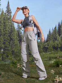 In My Nature 女士松紧腰口袋印花休闲徒步裤，简约 - 淺灰色 - 查看 7