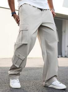Manfinity LEGND Plus Size Men's Simple Straight-Leg Drawstring Pocket Casual Pants