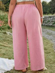 SHEIN VCAY Plus Size Women Pleated Pink & White Striped Loose Pants Summer Beach For Woman Graduation Brunch For Women St Patrick Spring Break Rave Festival Elegant Vacation Woman Casual Western Cute Boho Beach Spring Brunch For Women Old Money Tropical Vacation Woman Pants