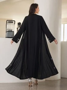 Al Najma Women's Elegant Luxurious Beaded Pearl Long Abaya Robe,Modest - Black - View 2