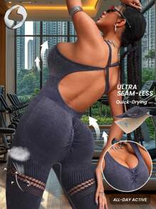 Innovista Women Activewear Seamless Tie Dye Criss Cross Sports Jumpsuit, Breathable Mesh & High Elastic Dry Fit Gym Jumpsuit. High Waist Tummy Control & Butt-Lifting Workout Outfits Cardio, Strength, Pilates, Outdoor, Hike, Camping, Trail, Yoga, Volleyball, Athleisure, Climbing, Music Festival, Party, Base Layer, Purple, Y2K Electric, Autumn, Valentine Utilitarian Chic , Striped Design - Purple - View 10