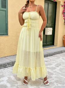 Franclia Vestido de talla grande con estilo francés, elegante, con tirantes de encaje y lazo en la cintura