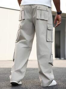 Manfinity LEGND Plus Size Men's Simple Straight-Leg Drawstring Pocket Casual Pants