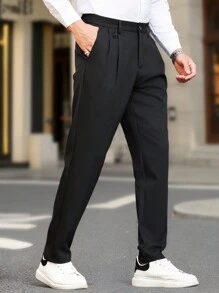 Manfinity Mode Plus Size Men's Solid Color Pleated Pocket Casual/Work Trousers - Black - View 1