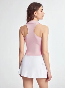 CourtClass Polo da donna a tinta unita, senza maniche, aderente, casual, sportiva, colore rosa