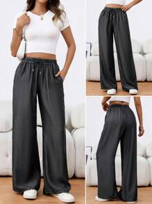 Women's Plain Color Casual Pants, Fashionable For Daily Wear Fall Cloth For Women