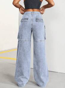 SHEIN ICON 女式前扣口袋简约直筒牛仔裤，休闲日常穿着