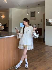 DAZY 女士休闲蕾丝透明长袖衬衫，休闲与度假