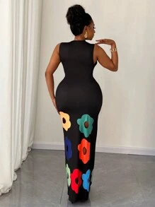 Maweii Women's Plus Size Floral Print Round Neck Dress