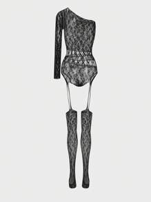 Damen Große Größen Bodysuit Langarm Sexy Netz Bodysuit