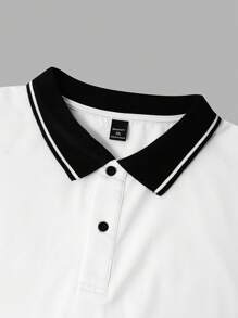 Manfinity Homme Plus Size Men's Casual Simple Colorblock Trim Polo Shirt