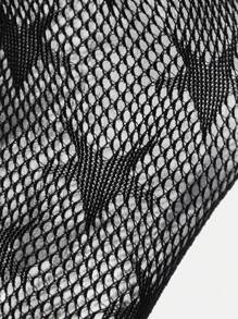 SHEIN ICON Black Star Patterned Fishnet Short Socks, Sexy Star Design Stockings - Black - View 7