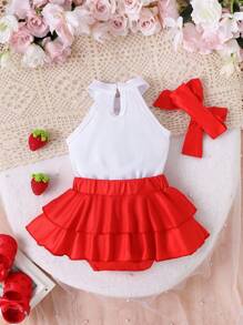 Baby Girl Casual Everyday Bee Printed Dress & Pants 2Pcs Set - Red - View 2