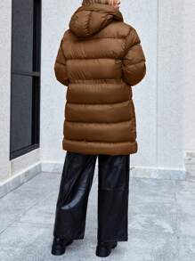 EURMUSE Women's Hooded Puffer Jacket With Padding - Chocolate Brown - View 2