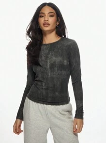 MISSGUIDED Top déchiré texturé de base casual streetwear essentiel pour l'automne et l'hiver, inspiration vintage à manches longues, t-shirt grunge