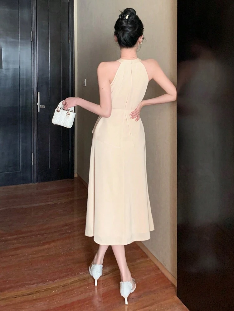 Women Elegant Mesh Halter Dress, Summer Prom Dress Elegant, Formal Women Dress