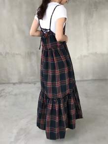 FRIFUL Women Sleeveless Plaid Spaghetti Strap Dress With Ruffle Hem, Spring/Summer Sundress - Multicolor - View 6