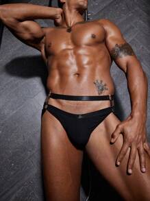 男士纯色修身性感三角裤，休闲日常穿着 - 黑色 - 查看 5