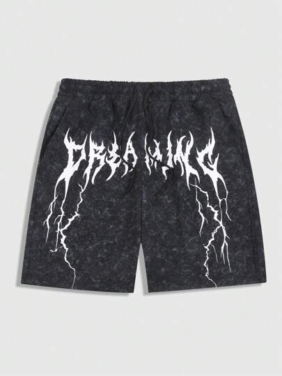 Grunge Punk Men's Grunge Front Tie Pocket Simple Casual Acid-Washed Shorts