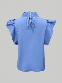 SHEIN Privé 女士纯色仿珍珠装饰休闲衬衫 - 藍色 - 查看 2