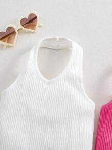 SHEIN 3 件套女婴夏季可爱纯色针织吊带背心连体衣 - 彩色 - 查看 7