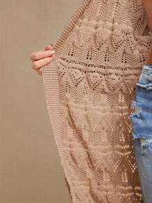 WESTFADE Pointelle Knit Open Front Side Split Cardigan Sweater Cowgirl - Apricot - View 6