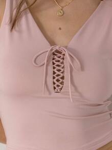 Aralina Top casual minimalista sin mangas con amarre delantero de unicolor para uso diario de mujer