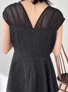 FRIFUL Vestido casual sólido de mujer con parches de malla, vestido de verano para uso diario - Negro - Ver 7