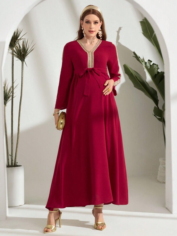 SHEIN Rochie de Maternitate cu mâneci lungi, lejer, cu imprimeu retro, pentru petrecere