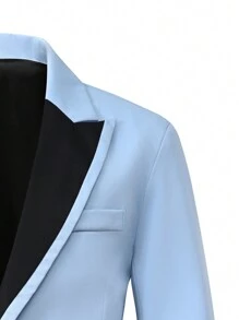 Calvornis Two-Piece Men's Colorblock Lapel Jacket And Trousers Suit Set - Baby Blue - View 3