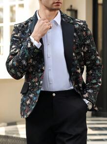 Manfinity AFTRDRK 男式纯色拼布前扣长袖上衣和长裤西装外套 - 彩色 - 查看 4