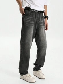 Manfinity Hypemode Men's Light Grey Washed Casual Straight Leg Jeans, Urban Chill - Light Grey - View 4